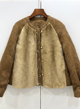 9616 欧洲站25冬订花朵扣胸前水貂毛皮草拼接高端A字铜氨丝羽绒服