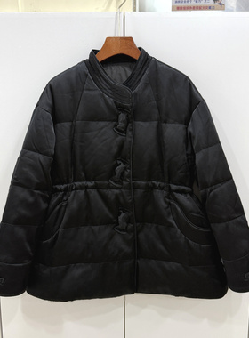 80312欧洲站25冬糖果蝴蝶结抽绳收腰立领轻奢小个中长鹅绒羽绒服