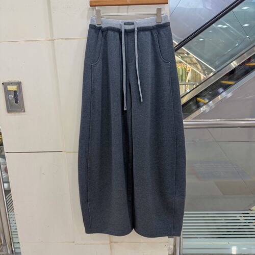 L9370通勤风松紧高腰抽绳阔腿卫裤女宽松弯刀长裤减龄拖地裤26秋
