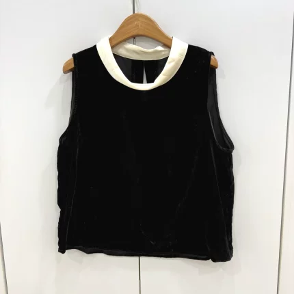 9920欧货撞色荡领无袖真丝丝绒马甲女黑色显瘦百搭气质小衫上衣夏