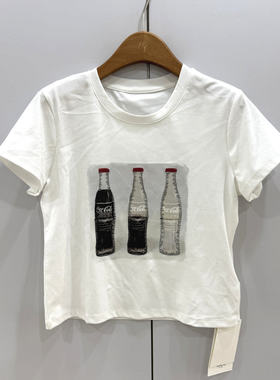 2098欧洲站26春夏时尚圆领宽松显瘦百搭可乐瓶印花减龄棉短袖T恤