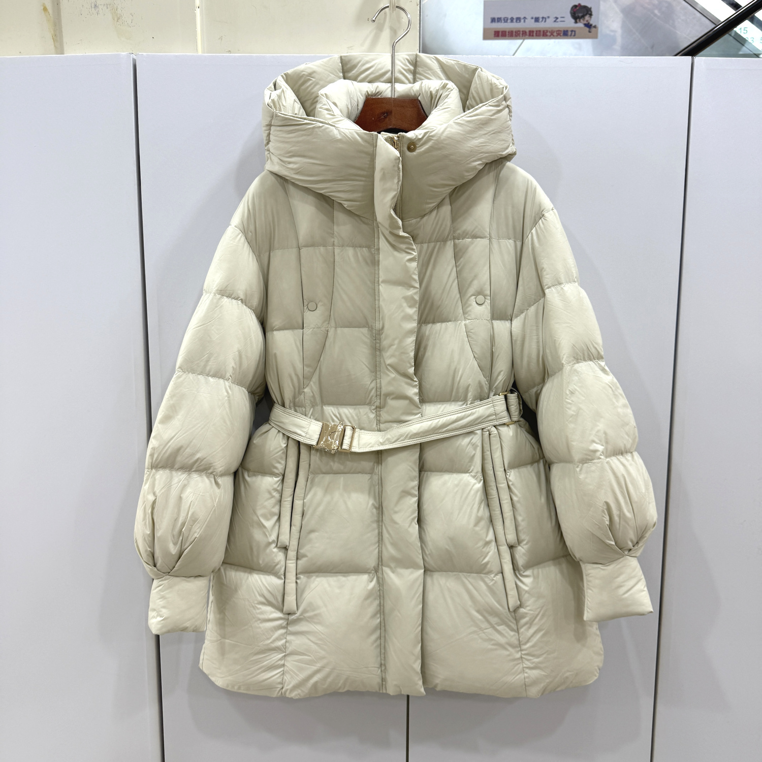 ZS860欧洲站25冬新款时尚束口袖腰带收腰气质连帽小个中长羽绒服
