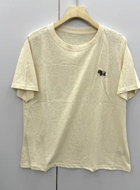 8805欧洲站26夏时尚圆领小马贴布画宽松显瘦百搭棉麻短袖T恤上衣
