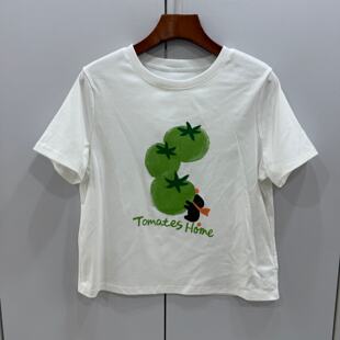 85176 欧洲站2026夏季新款时尚减龄撞色卡通水果图案圆领短袖T恤