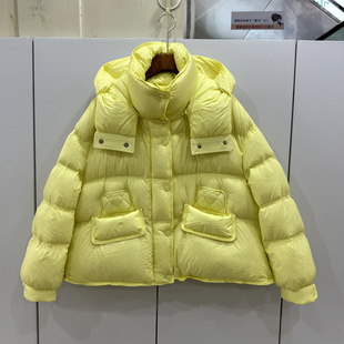 JD808欧洲站25冬后松紧可拆连帽云朵泡芙舒适加厚短装 亮色羽绒服