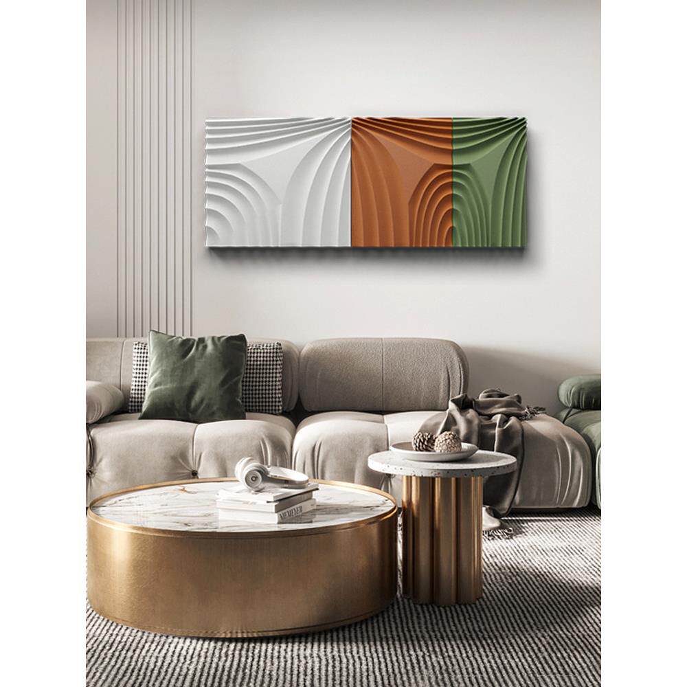 简约现代客厅沙发背景墙装饰画3D立体手绘肌理装置画抽象木雕挂画