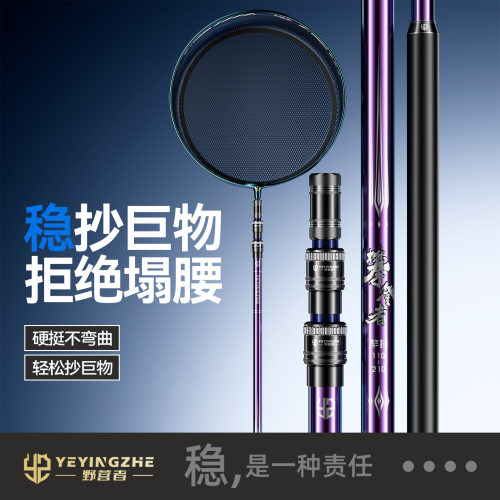 野营者炫彩碳素抄网套装超硬轻抄网杆伸缩抄网竿大物钓鱼捞鱼网兜