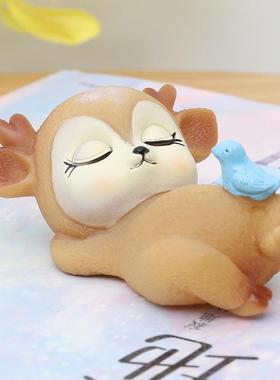 南院传芳 搪胶卡通鹿宝宝蛋糕摆件创意车载桌面梅花小鹿饰品