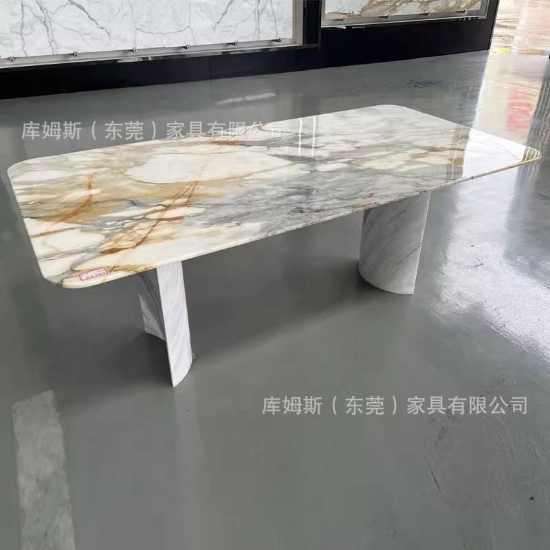 意大利欧式极简天然大理石餐桌现代别墅样板房西餐厅长方形餐桌