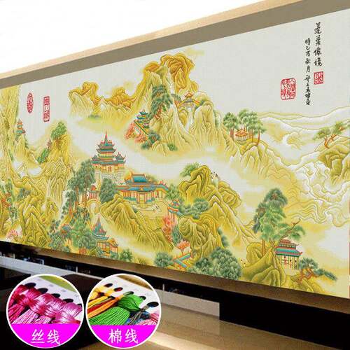 蒙娜丽莎蓬莱仙境十字绣2023新款线绣客厅清代画家袁耀名画手工绣