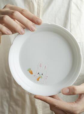 墨己玉泥可爱风格手绘萌兔壶承茶道配件陶瓷圆盘多用茶点盘瓜果盘