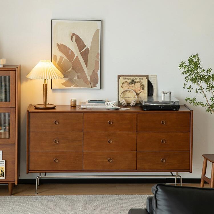 北欧实木斗柜家用小户型床尾衣物收纳储物柜卧室中古带抽屉九斗柜