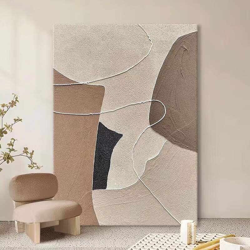 中古风手绘石来运转简约画肌理落地客厅装饰画抽象挂画玄关餐厅画