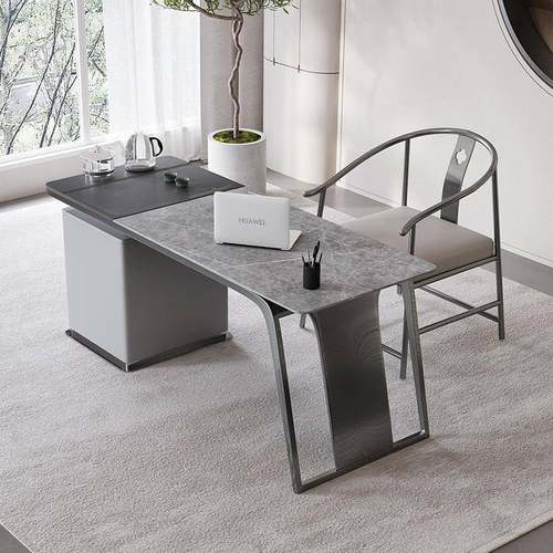 办公茶桌书桌一体现代简约阳台家用轻奢岩板茶台椅组合功夫泡茶桌