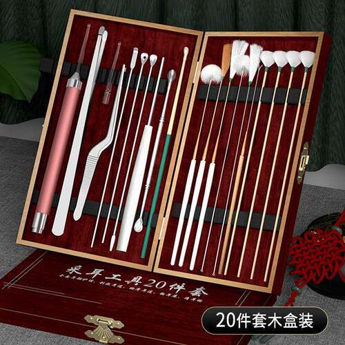 采耳工具全套高级套装专业掏耳朵耳勺马尾鹅毛木盒孔雀毛挖耳神器