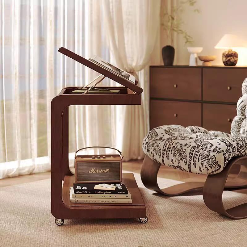 沙发边几实木可移动茶几翻盖边几桌子卧室小茶台C型角几床头柜