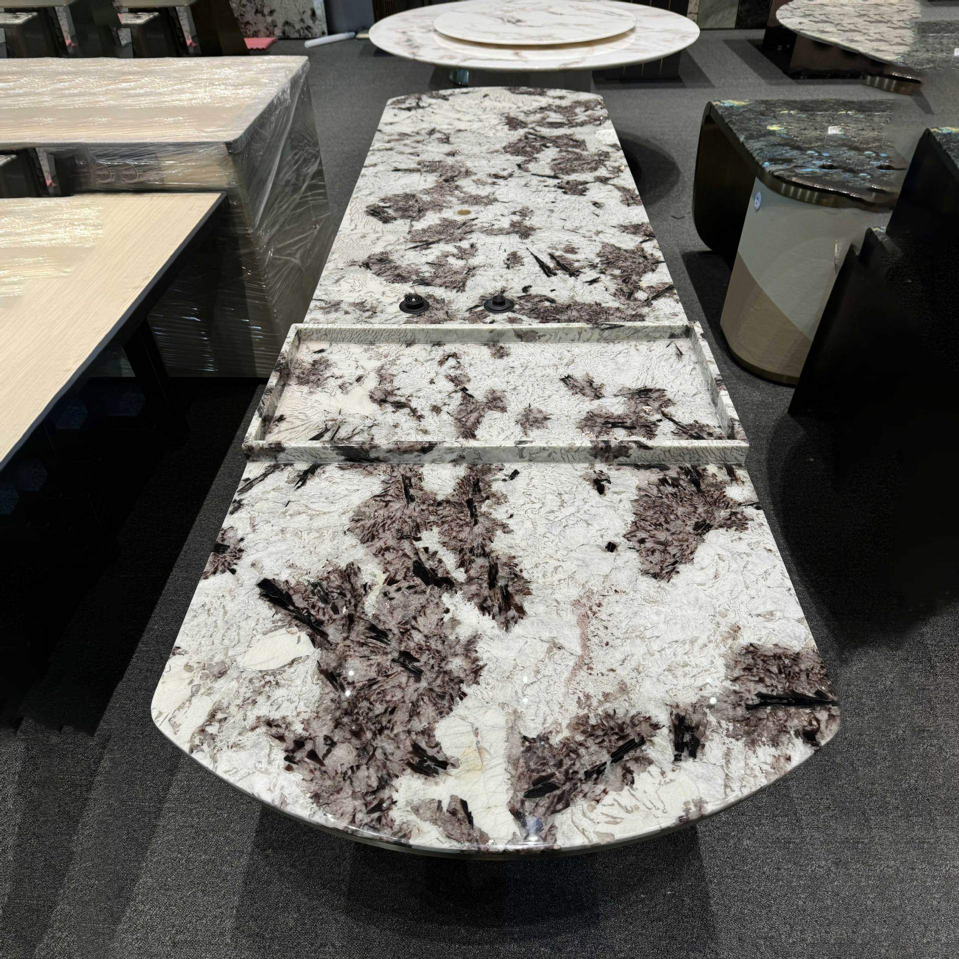 蓝翡翠天然奢石餐桌 现代天然大理石大花白茶台办公泡茶大理石