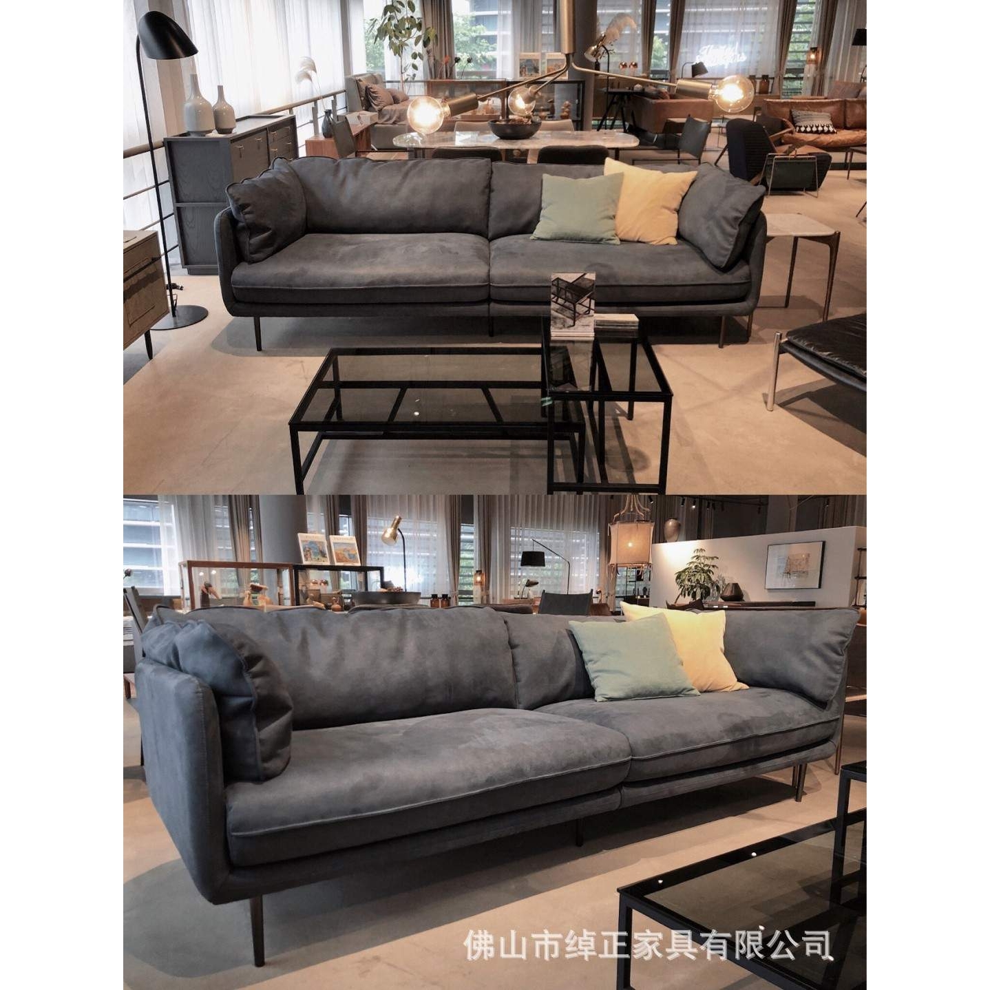 北欧表情意式简约HUG科技布布艺沙发三人四人转角羽绒褐灰色KS05