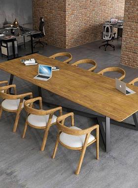 美式实木公司职员工作会议桌子工业风简约办公桌接待洽谈休闲桌椅