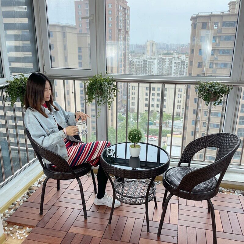 藤编藤椅三件套茶桌小型阳台桌椅户外庭院茶几组合露天休闲滕椅子