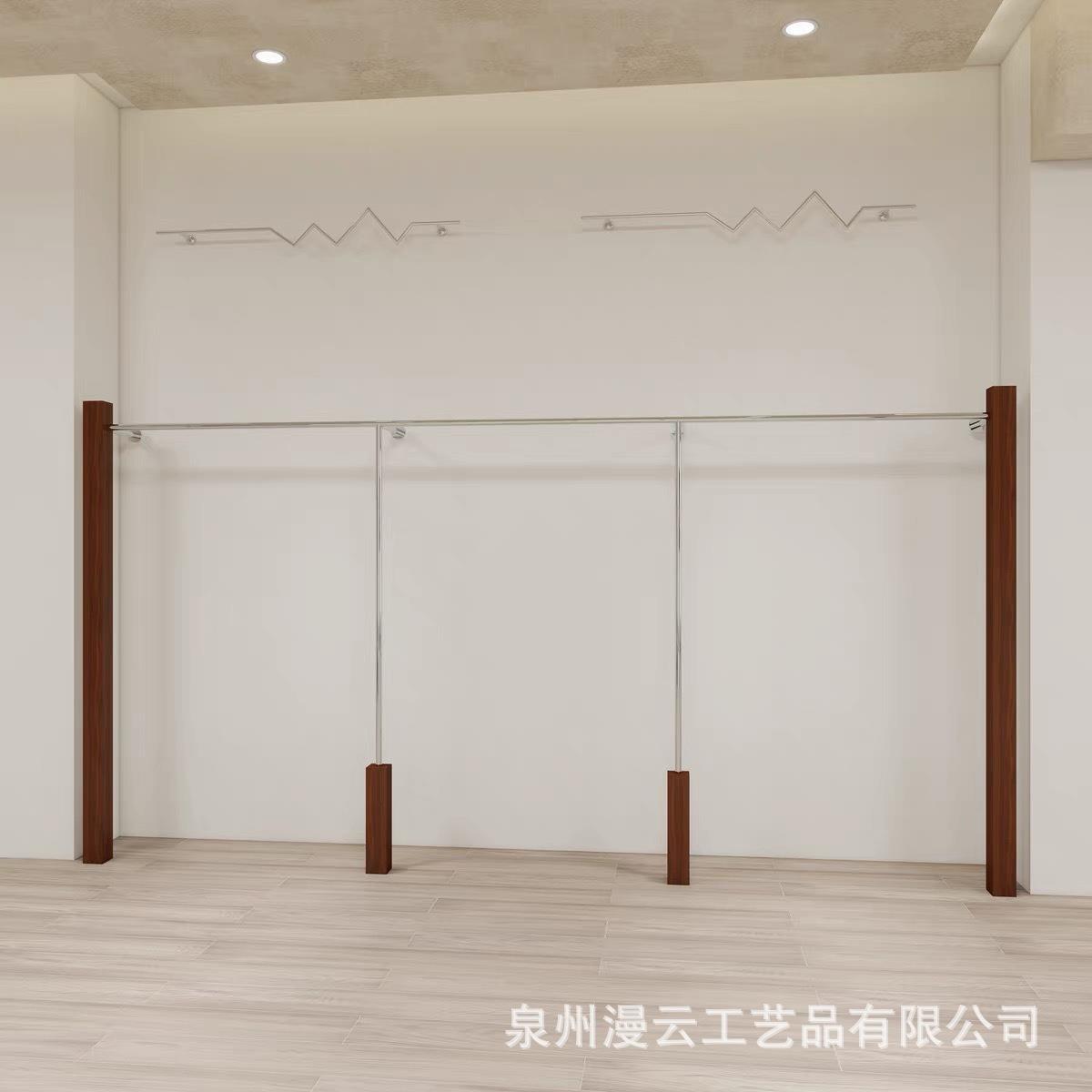 服装店展示架上墙女装店货架落地衣架仿胡桃木色童装不锈钢陈列架