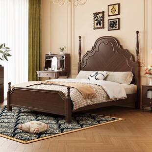 复古美式床实木床现代简约主卧1.8米双人床婚床法式乡村复古风床