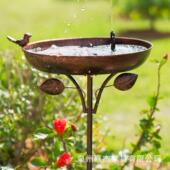 花园金属鸟浴盆12英寸鸟浴碗带底座户外复古铸铁鸟浴站立式 喂鸟器