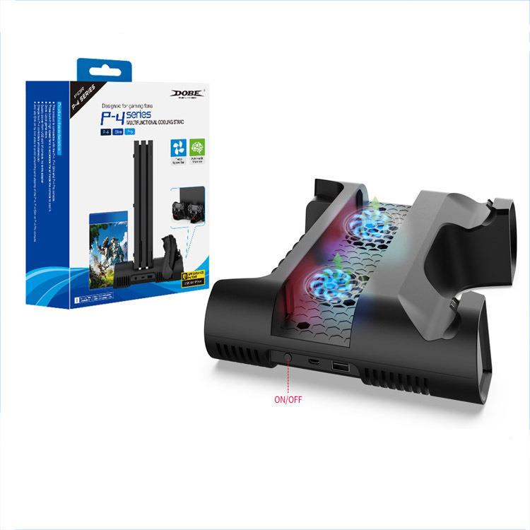 带LED灯升级版PS4/SLIM/PRO多功能散热风扇底座+收纳碟架手柄双充