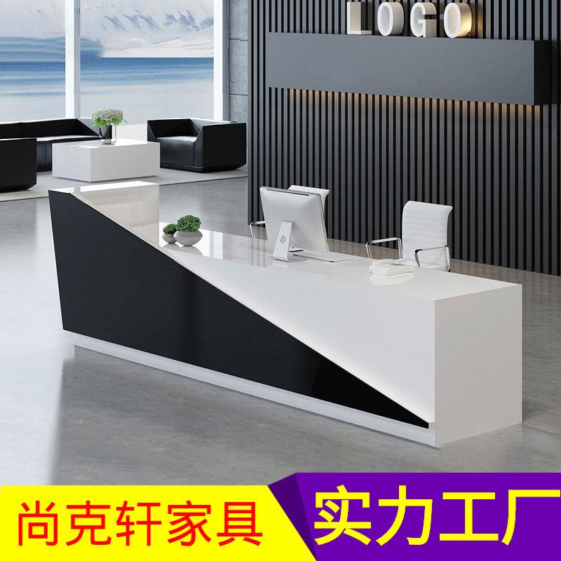 经典黑白色2.8m米烤漆前台客户接待台创意收银台培训机构迎宾吧台