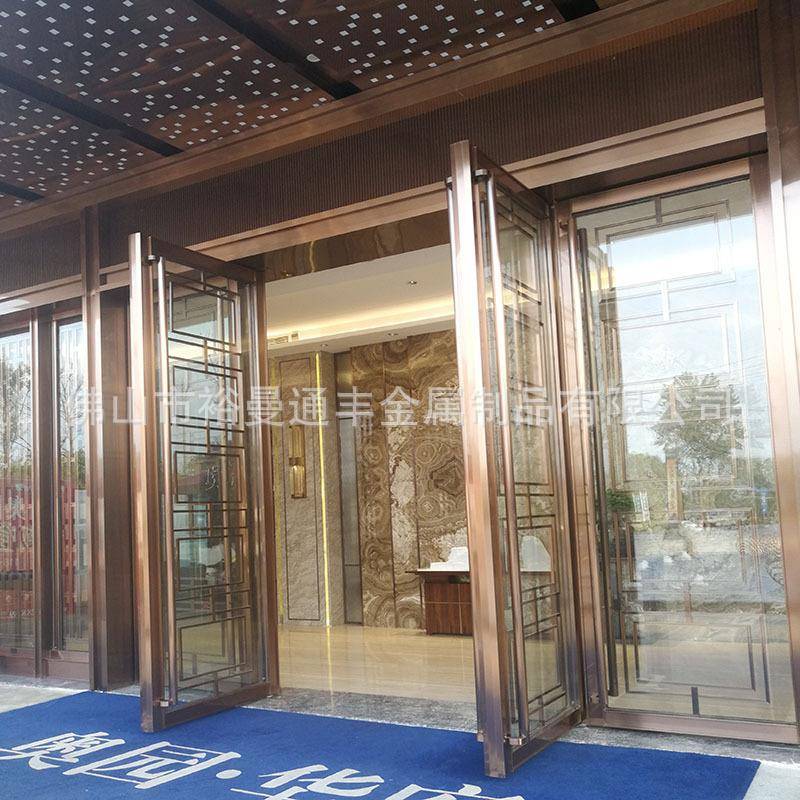 豪华酒店售楼部金属钛金304不锈钢门地弹门钢化玻璃大门商场KTV