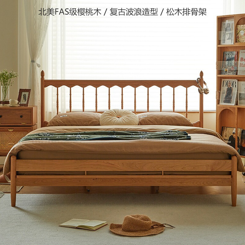 北欧实木床温莎床日式樱桃木主卧1.5米床1.8米双人床榫卯结构