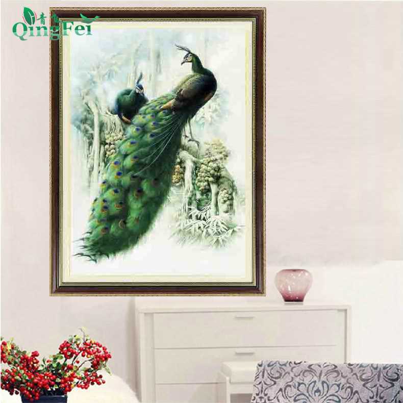 青飞精准印布世界名画孔雀十字绣吉祥玫瑰富贵孔雀客厅钻石画