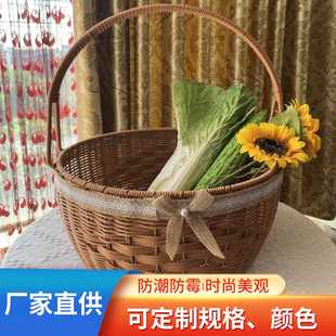 仿藤篮编织手提篮椭圆形户外野餐收纳筐水果筐蔬菜筐野餐篮