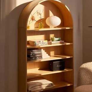 美式 饰北欧实木收纳柜简约现代储物柜 拱形书架法式 复古实木边柜装