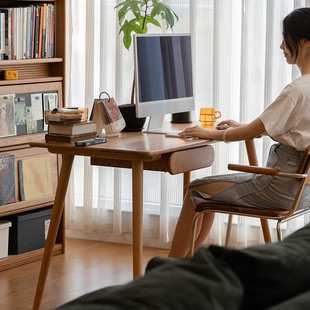 实木书桌北欧小户型家用写字台日式 木邻_墨白书桌 桌子樱桃木家具