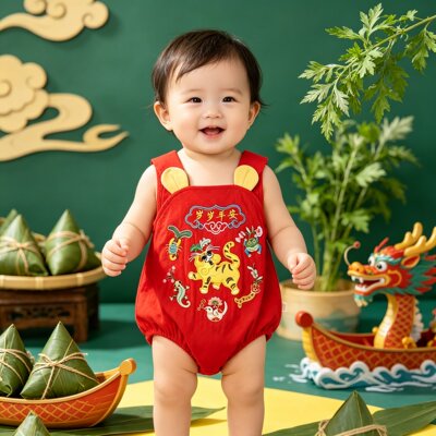 端午节童装婴儿五毒衣老虎衣中国风夏季背心包屁衣一周岁礼服
