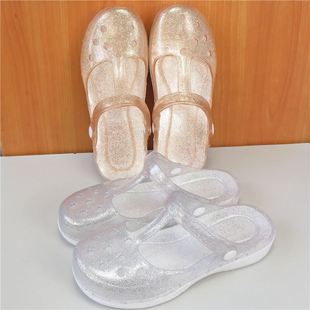 女士可下水凉鞋夏季外穿厚底三亚海边沙滩鞋雨天塑料水晶果冻凉拖