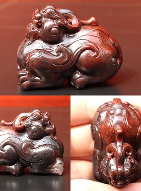 把玩件挂件天然玉石乾坤料貔貅桂林鸡血玉石金蟾鸿运当头手工雕刻