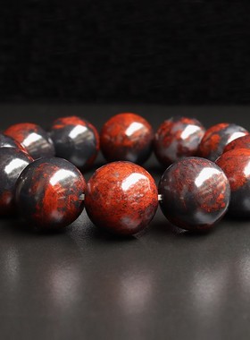 天然桂林鸡血玉石19*19mm12颗124g手链上朗料黑底红手串男士手链