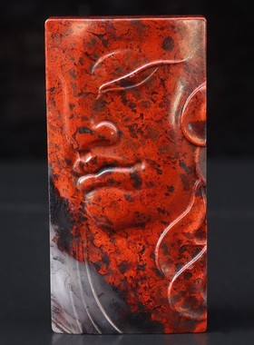 天然28*57*9mm32g玉石挂件桂林鸡血玉石乾坤料佛头装饰精雕挂件