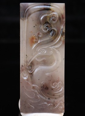 天然21*51*7mm19g玉石挂件桂林鸡血玉石贵妃料黑底红松鹤延年挂件