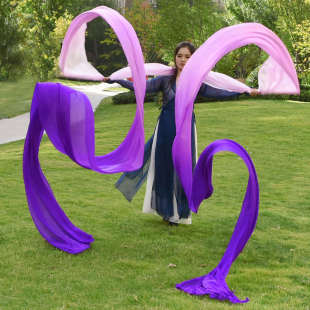 李玉刚敦煌飞天舞长绸缎儿童舞蹈彩绸真丝渐变彩带丝带水袖 舞飘带