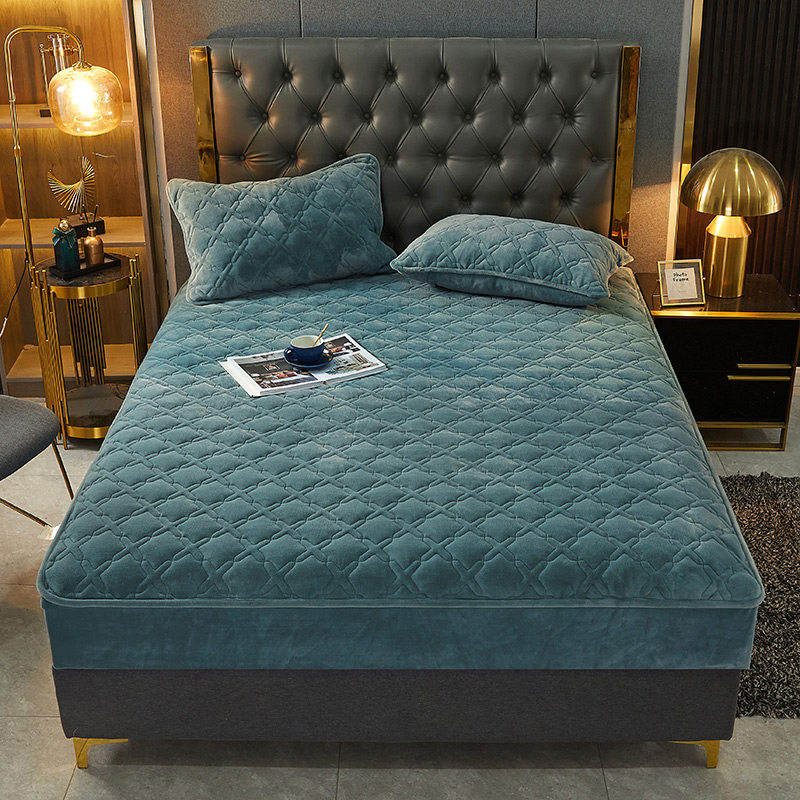 牛奶水晶绒大豆纤维夹棉牀笠冬季加厚保暖席梦思牀垫保护套罩定制