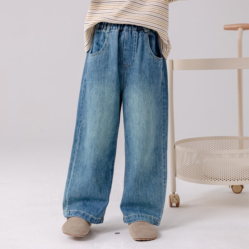 哈依鲁春秋季2024新款女童时尚宽松牛仔裤儿童中大童休闲裤直筒裤