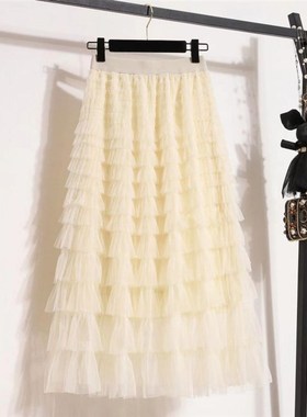 春夏网纱裙层层蛋糕裙半身裙女新款裙子黑色纱裙长裙蓬蓬半裙