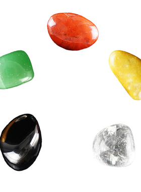 天然五色石金木水火土一套办公室鱼缸花盆装饰五色水晶五行石摆件