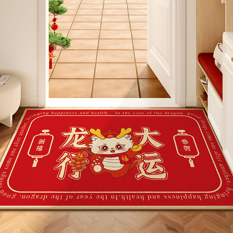 入户门地垫龙年进宅大吉毛绒地毯家用吸水高级进门门口玄关脚垫