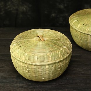 带盖子手工竹编果篮馒头筐头层竹青竹篮竹编收纳筐田园蔬菜水果盘