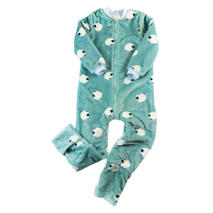 儿童法兰绒睡衣秋冬加厚单双层保暖男女宝家居服分腿包脚连体睡袋