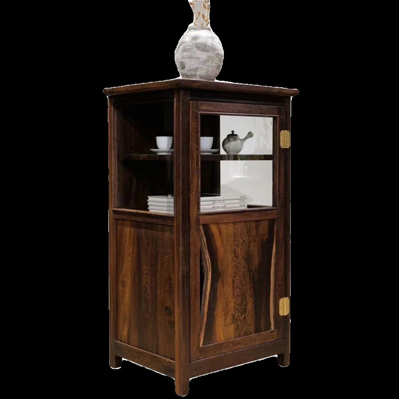 实木展示柜家用老木侘寂风展示茶柜客厅收纳储物立柜复古玻璃柜子